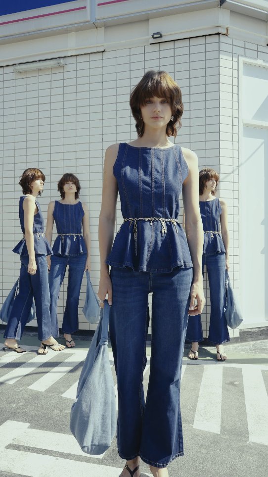 The only kind of Monday blues we want Our denim corset top brings the shape, the Kickflare jeans brings the flow