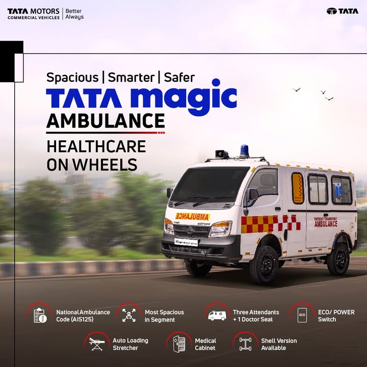 The Tata Magic Ambulance is built for swift medical response, ensuring timely assistance when every second counts The Tata Magic Ambulance is built for swift medical response, ensuring timely assistance when every second counts