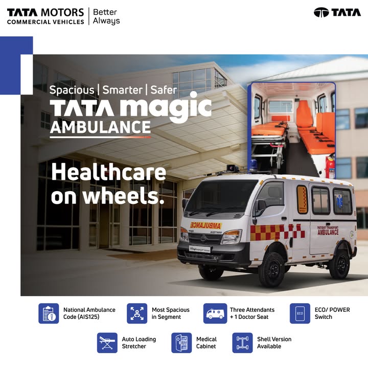 The Tata Magic Ambulance ensures timely medical assistance, even in the most critical moments The Tata Magic Ambulance ensures timely medical assistance, even in the most critical moments
