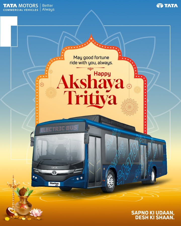 Step into the future with the Starbus EV, where every journey fuels growth, boosts efficiency, and drives a prosperous tomorrow. Tata Motors Commercial Vehicles wishes you a joyful and successful Akshaya Tritiya Step into the future with the Starbus EV, where every journey fuels growth, boosts efficiency, and drives a prosperous tomor...