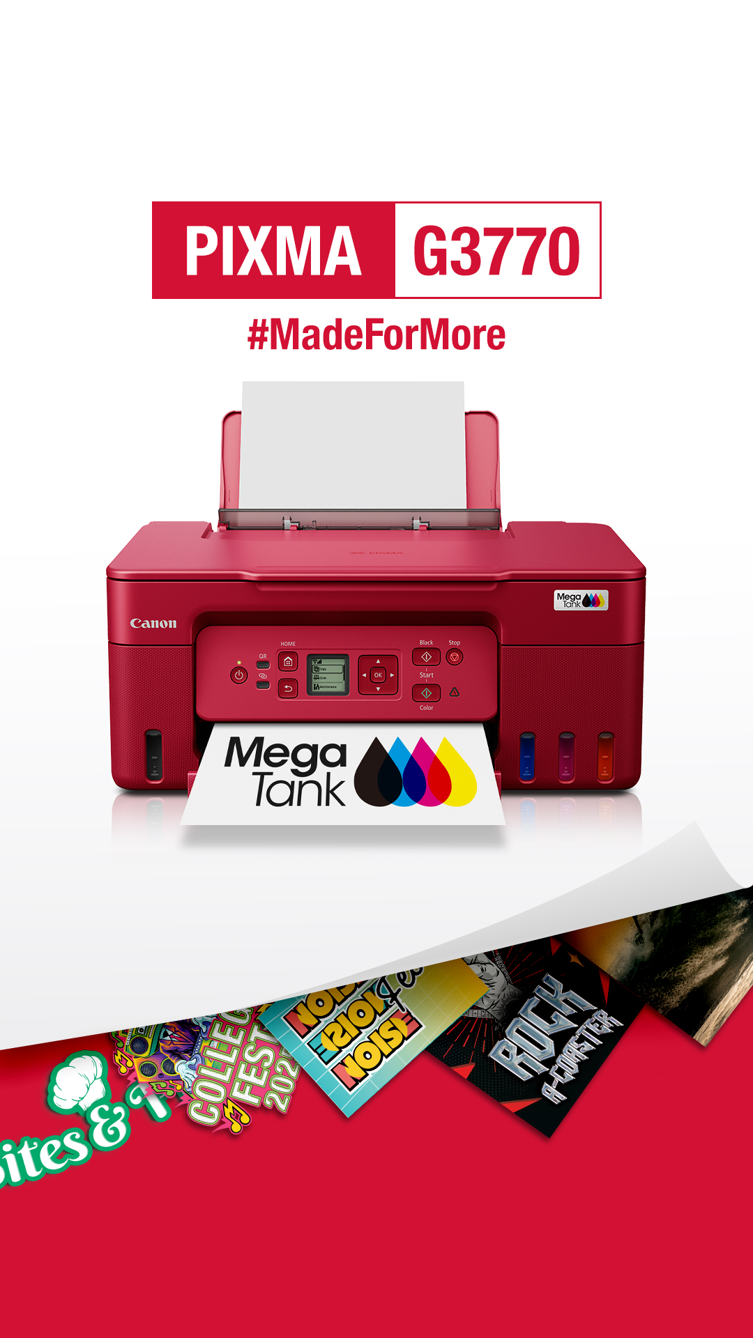 Discover how the PIXMA G3770 brings your music passion to life with vibrant posters, wristbands, and memorabilia that transf...