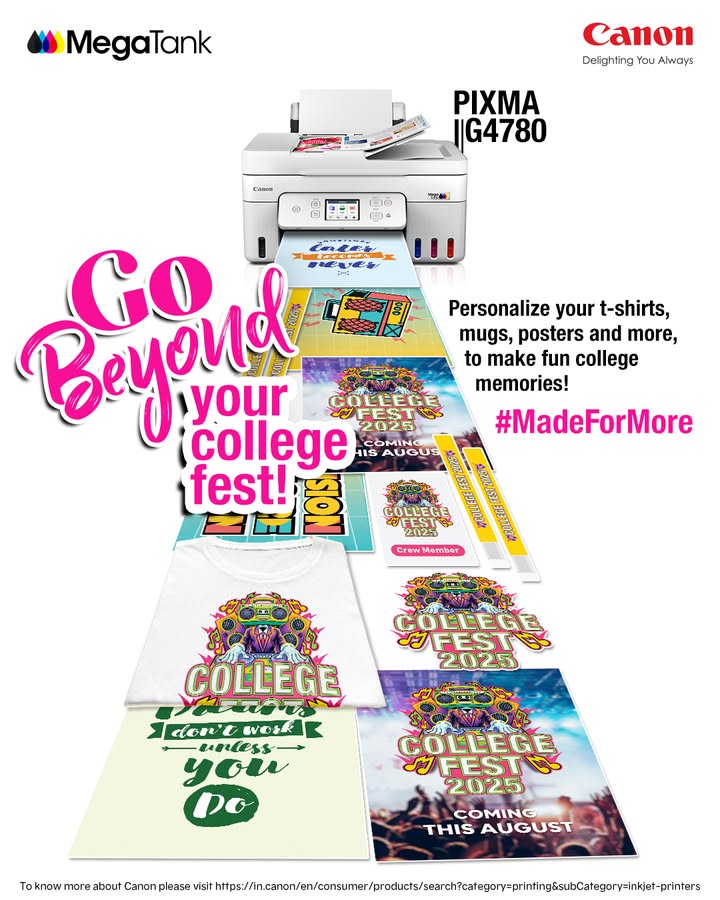 Make college life more exciting with custom printed t shirts, mugs, and more with the PIXMA G4780