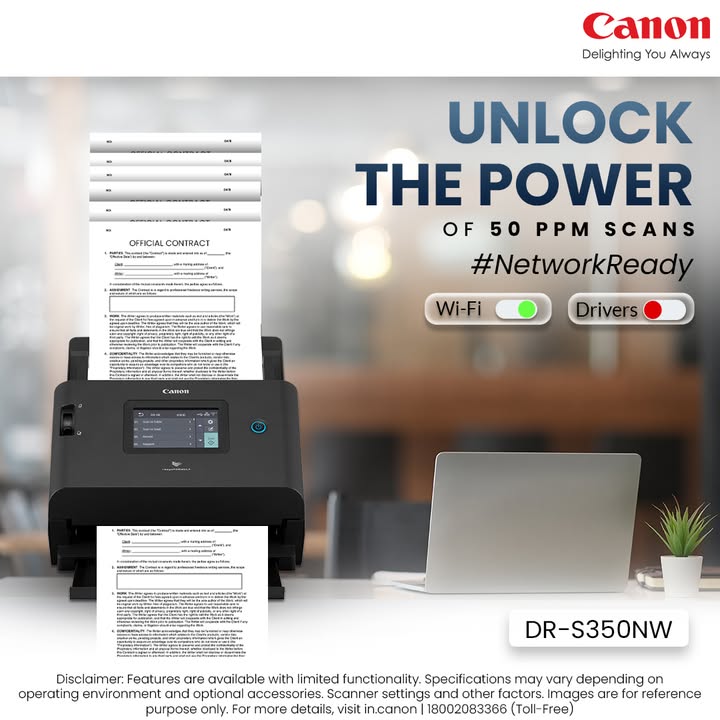 Scan faster. Work smarter. DR S350NW Enquire Now https cloud.connect.canon.co