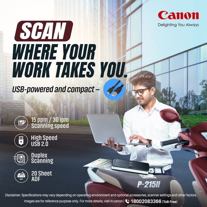 Freedom to scan anywhere with P 215II. Enquire Now https cloud.connect.canon.co