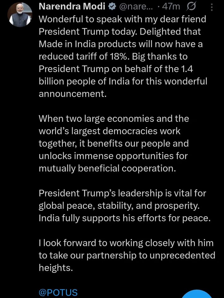 US India trade deal done Tariff reduced from 50 to 18 ..Gift Nifty up 700 points