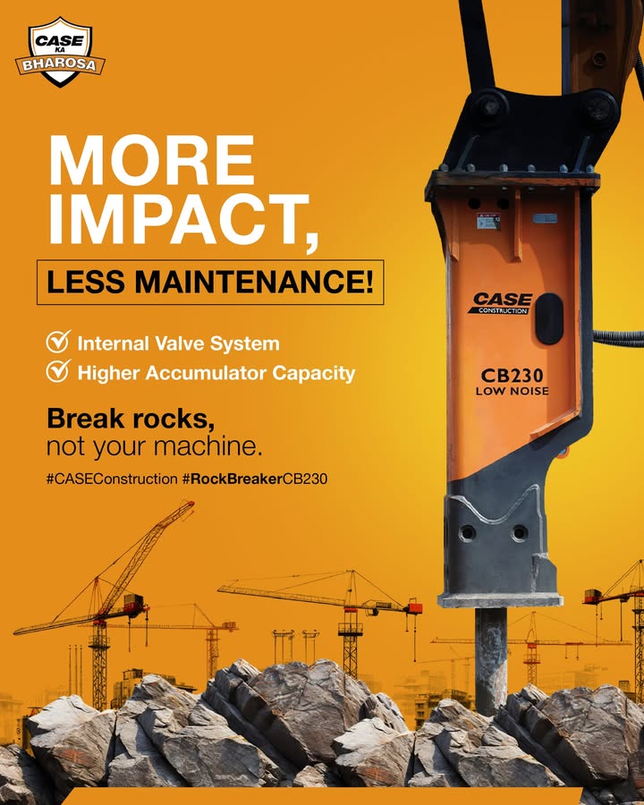Tough on rocks. Easy on your machine. CB230 delivers impact where it matters CASEConstructionEquipment RockBreakerCB230 Tough on rocks. Easy on your machine. CB230 delivers impact where it matters CASEConstructionEquipment RockBreakerCB230
