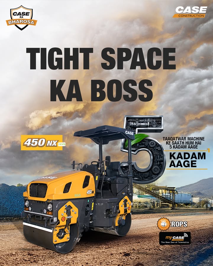 Compact Size. Massive Power. Kam jagah, zyada dum CASE 450NX ke saath har project ho perfect Modular design aur flexible platform ke saath, yeh hai har contractor ka trusted choice Compact Size. Massive Power