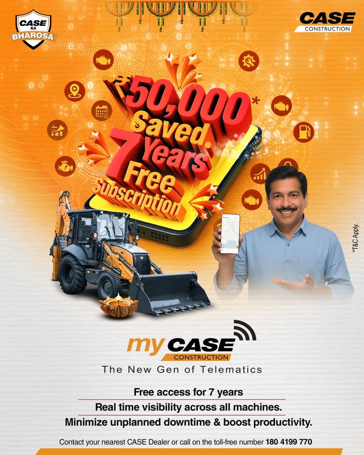 Smarter Ownership Starts Here Get 7 Years of FREE Telematics with myCASEConstruction Now, every new CASE machine booking comes with 7 years of FREE access to the myCASEConstruction telematics app saving you 50,000 With myCASEConstruction, you ... Smarter Ownership Starts Here Get 7 Years of FREE Telematics with myCASEConstruction Now, every new CASE machine booking c...
