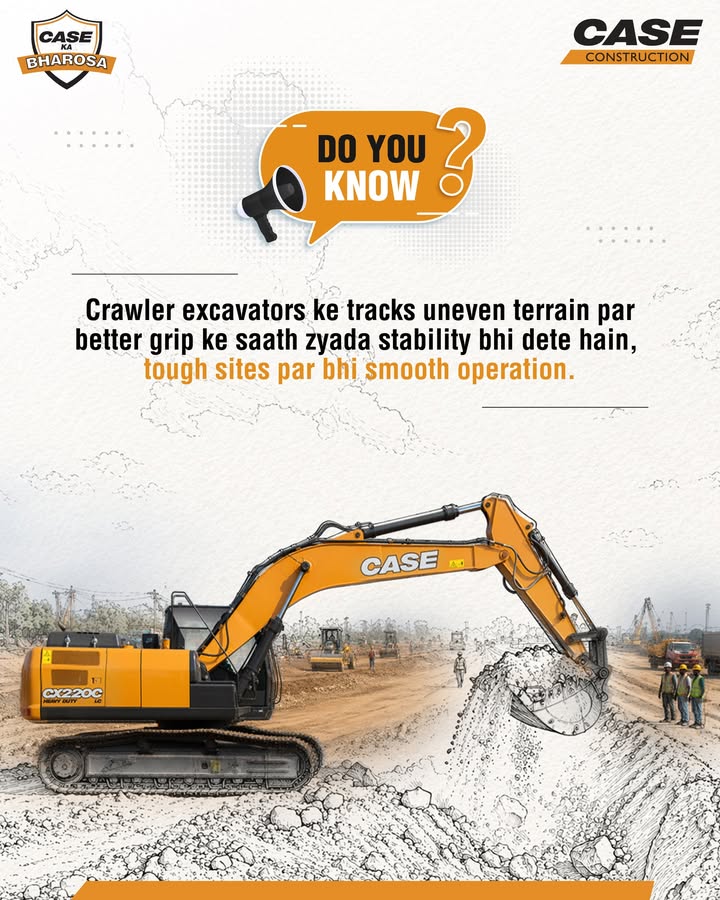 Uneven terrain ho ya rough ground, CASE crawler excavators ke tracks dete hain strong grip aur better stability