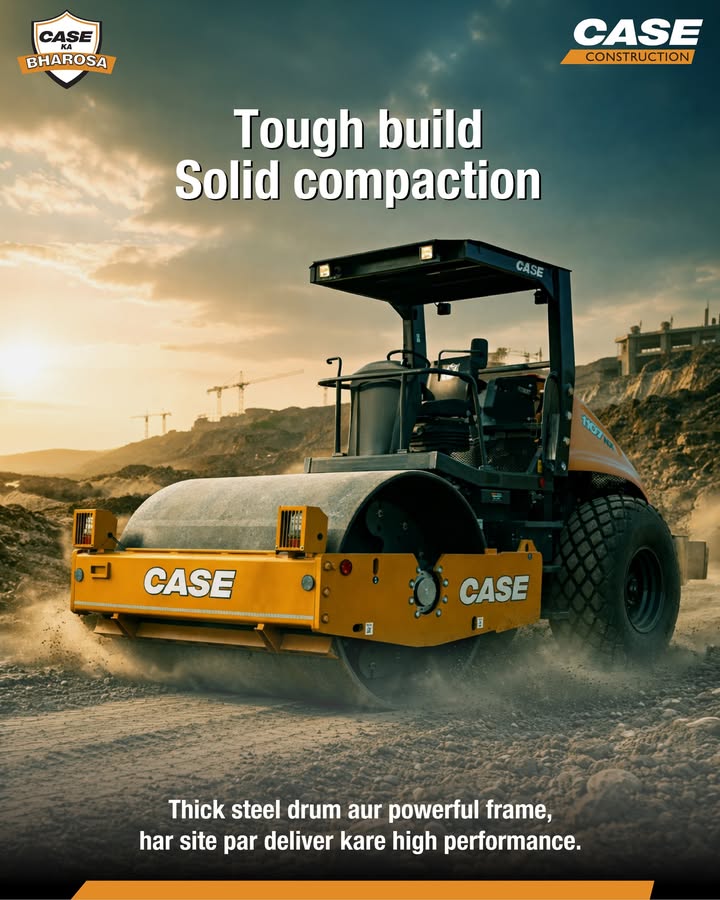 CASE compactor ka tough build aur solid steel drum ensure karta hai powerful aur even compaction har layer par