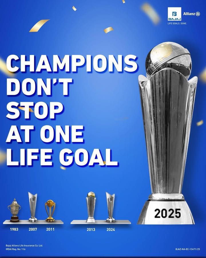 Formats change, but champions remain Team India, Winners of ChampionsTrophy2025 BajajAllianzLife LifeGoalsDone Bajaj ...