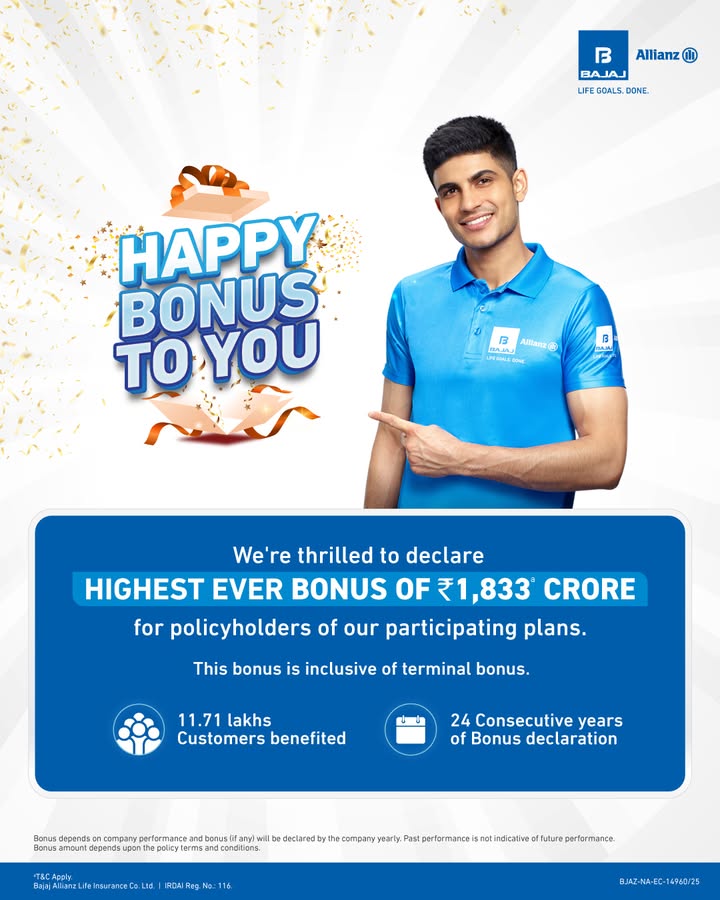 Happy Bonus to You 1,833 crore in bonuses declared this year for participating policies benefitting 11