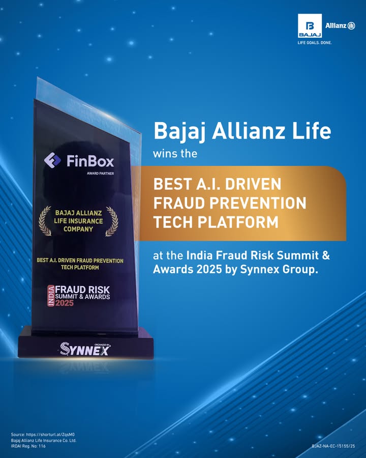 Bajaj Allianz Life has been honoured with the Best AI Driven Fraud Prevention Tech Platform at the India Fraud Risk Summit ...