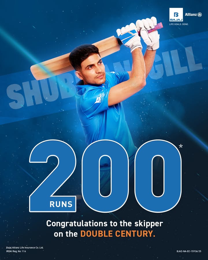 A Splendid Double Century by captain ShubmanGill BajajAllianzLife LifeGoalsDone ShubmanGill Bajaj Allian...