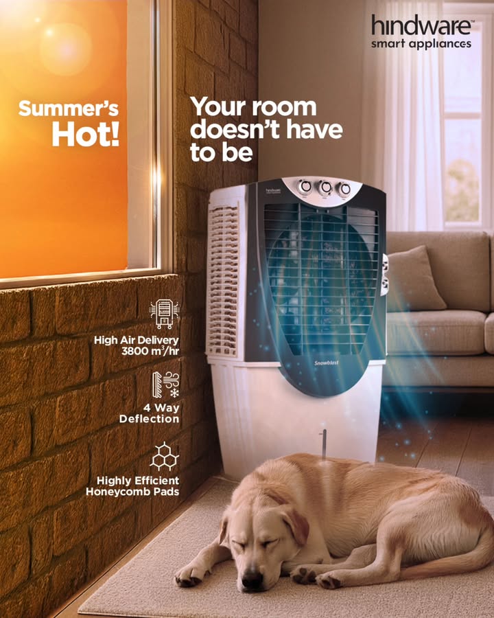 Hot outside Keep it cool inside With Hindware Air Cooler, experience powerful cooling with 3800 m hr air delivery, 4 way...