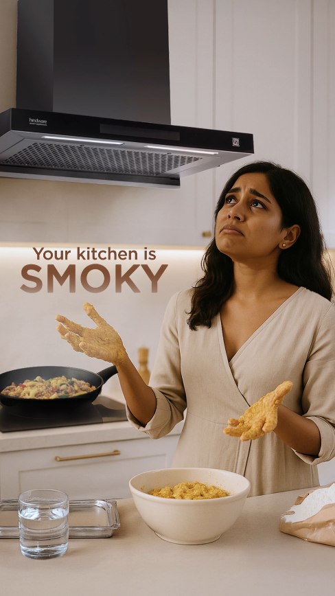 Hands busy, kitchen smoky Just wave and let the chimney do the rest