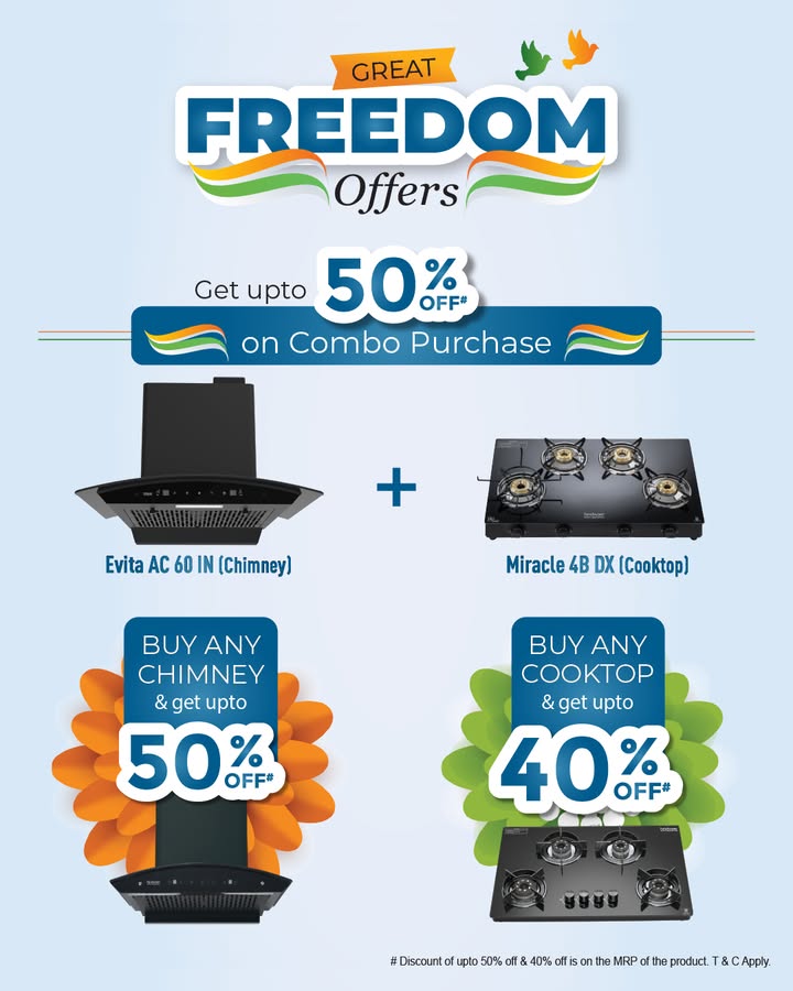 Celebrate freedom in style Get up to 50 OFF on chimneys up to 40 OFF on cooktops