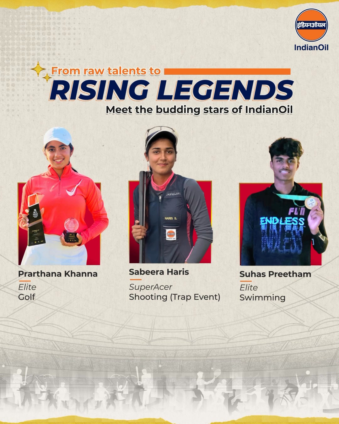 IndianOil is proud to support rising sports stars like Prarthana Khanna, Sabeera Haris, and Suhas Preetham through our India...