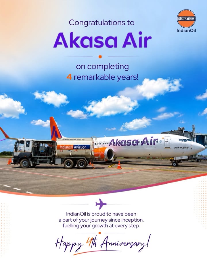 Congratulations to Akasa Air on completing 4 remarkable years Becoming one of the youngest and fastest growing airlines i...