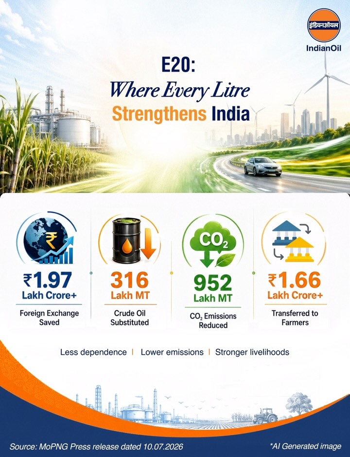 Transition to E20 has delivered significant national benefits. The Ethanol Blended Petrol Programme has saved over 1