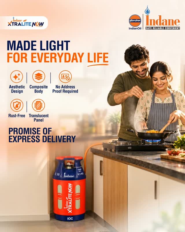Light on weight, big on convenience Meet Indane XtraLite Now, designed to make your everyday LPG needs lighter and simple...