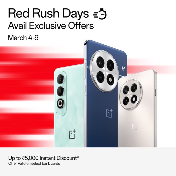 Rush into Red Rush. Sale open. Head to https www.oneplus.in store now 