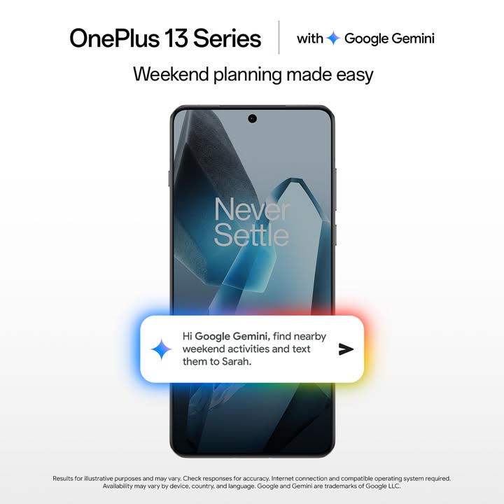 Plan your weekends with Gemini. Gemini OnePlusAI