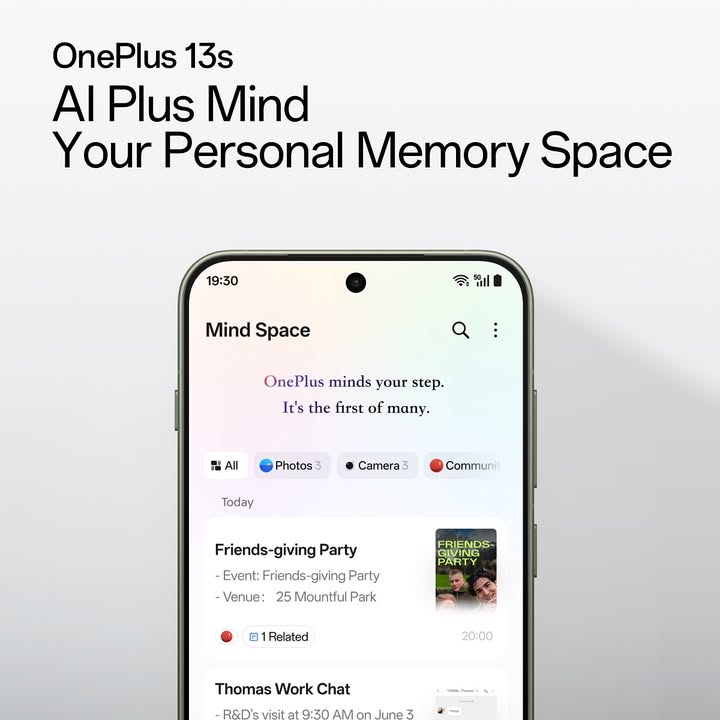  OnePlus13s, powered with AI Plus Mind. Built to think with you. June 5th, 12 Noon.