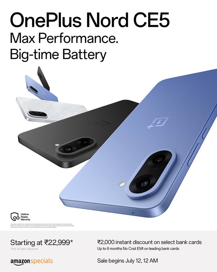Its here the OnePlusNordCE5 has officially landed. Get your hands on it starting July 12th, 12 AM IST Midnight UpYourGame Its here the OnePlusNordCE5 has officially landed