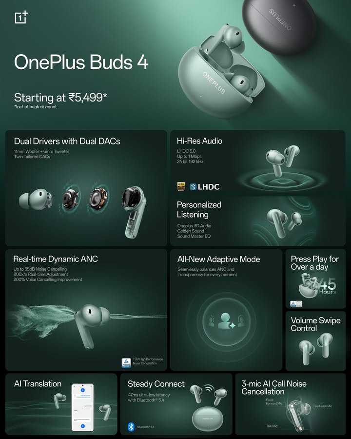 The wait ends. The best in class audio begins. Meet the all new OnePlusBuds4. Sale begins tomorrow, 12 Noon IST. The wait ends. The best in class audio begins. Meet the all new OnePlusBuds4. Sale begins tomorrow, 12 Noon IST.