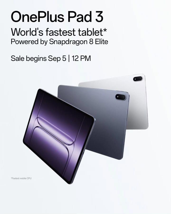 The wait s almost over OnePlusPad3 sale goes LIVE Sept 5, 12PM. NeverSettle Know more https www.oneplus.in buy oneplus pad 3 OnePlus The wait s almost over OnePlusPad3 sale goes LIVE Sept 5, 12PM. NeverSettle Know more https www.oneplus