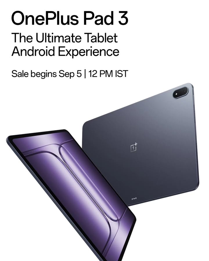 With Snapdragon 8 Elite, the OnePlusPad3 takes on anything, multitasking, gaming, streaming and powers through like a beast. Sale goes LIVE Sep 5, 12PM IST. OnePlus NeverSettle With Snapdragon 8 Elite, the OnePlusPad3 takes on anything, multitasking, gaming, streaming and powers through like a beast...