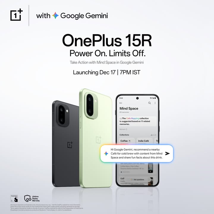 Mind Space with GoogleGemini on the OnePlus15R. AI that knows what you need before you ask.