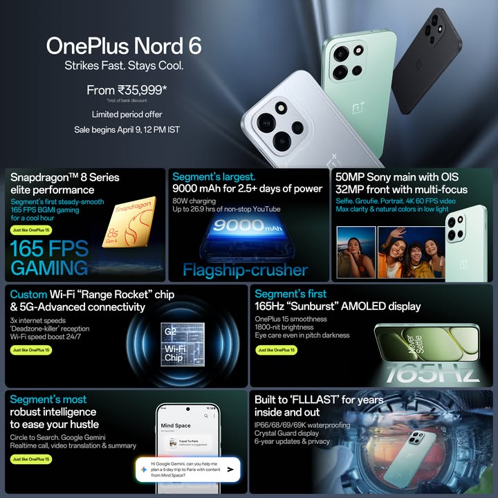 Available to buy from April 9, 12 PM IST https www.amazon.in b node 216828981031 OnePlusNord6