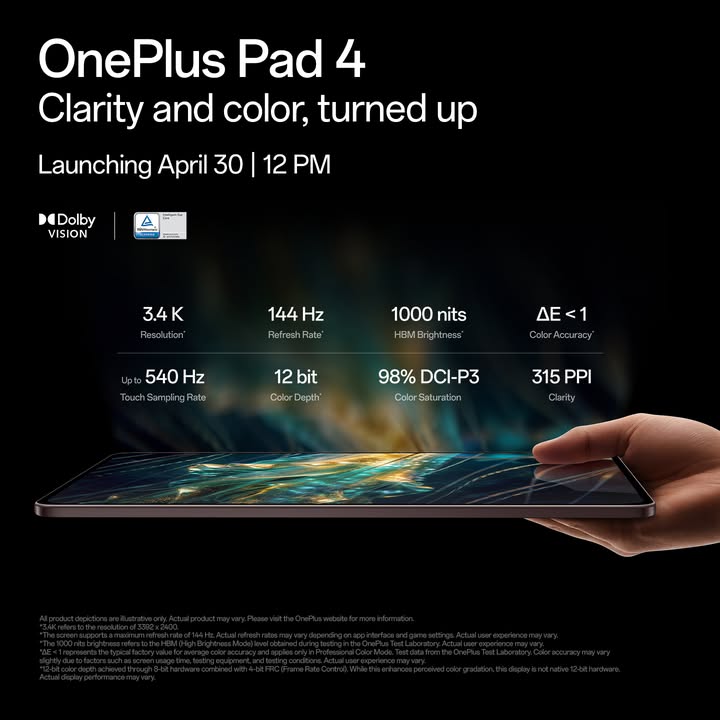 We didn t make a display. We made an experience you can t stop staring at. OnePlusPad4 April 30, 12 PM IST