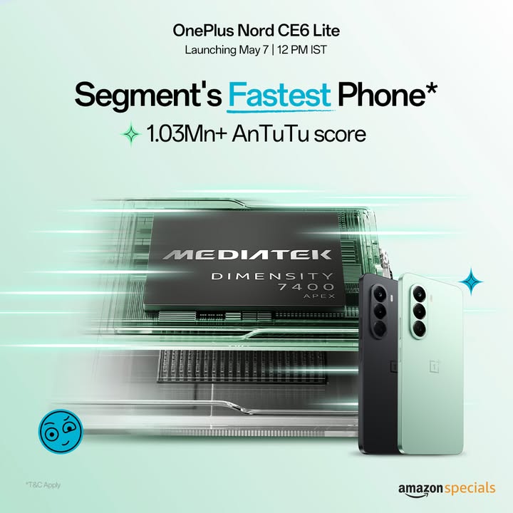 The segment has a new high score. 1.03Mn AnTuTu on the OnePlusNordCE6Lite Launching May 7, 12 PM IST
