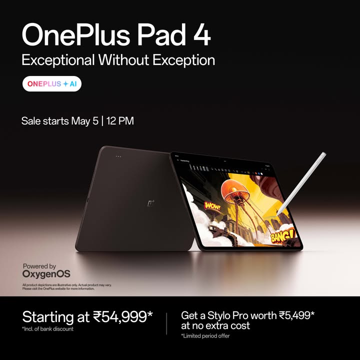 Its here. OnePlusPad4 sale starts May 5, 12 PM IST. Get notified https www.oneplus.in launch pad 4