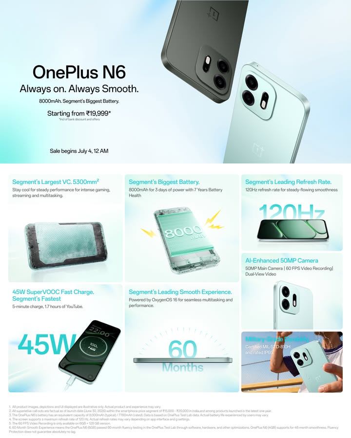 The complete OnePlusN6 experience. Sale begins July 4, 12 AM https www.amazon.in b node 207851694031