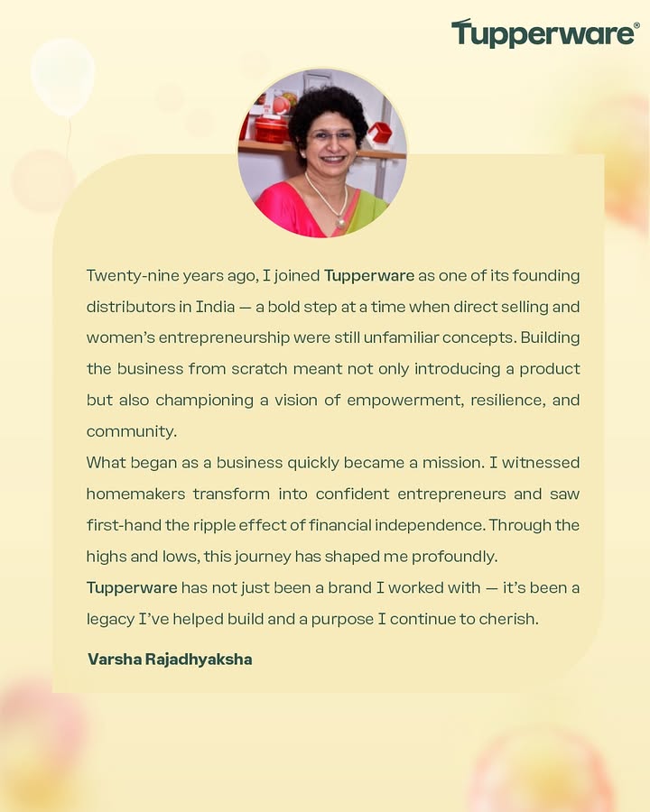 29 Years of Trust, Transformation Togetherness From small beginnings to big dreams, hear the inspiring journeys of our Tupperware distributors whove grown with us over the years 29 Years of Trust, Transformation Togetherness From small beginnings to big dreams, hear the inspiring journeys of ou...