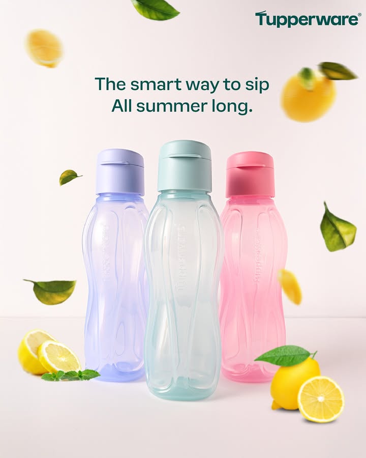 Sip, Stay Cool, Repeat. Summers here and so is your perfect hydration partner Tupperware AquaSafe Bottles Stylish, reusable, and easy to carry, they keep your water fresh and your vibe cooler. Hydrate right, wherever summer takes you Sip, Stay Cool, Repeat