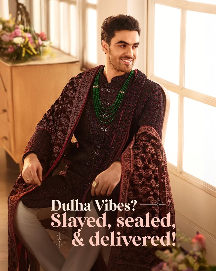 If looks could kill, this rich sequin sherwani, paired perfectly with a patterned shawl and contrasting mala, is giving some...