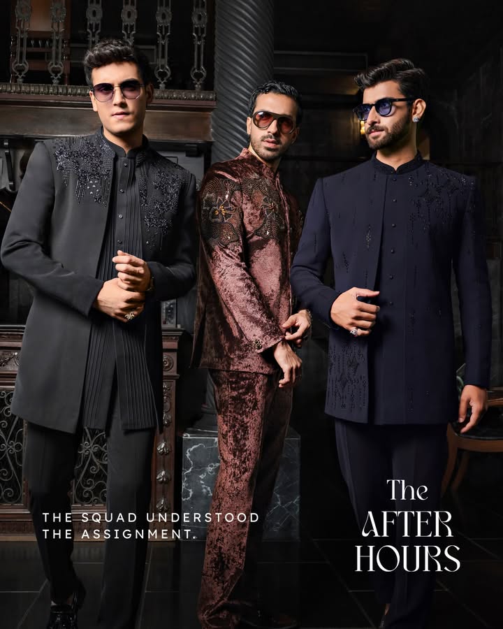 Statement making silhouettes, intricate detailing and three ways to own the room. After Hours Collection by Manyavar