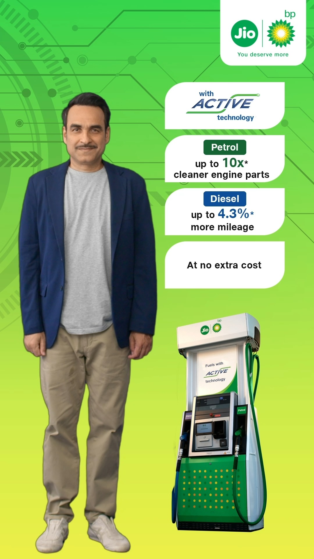 Enjoy more mileage, cleaner engine and smoother drives with Jio bps internationally developed ACTIVE technology fuels for ev...