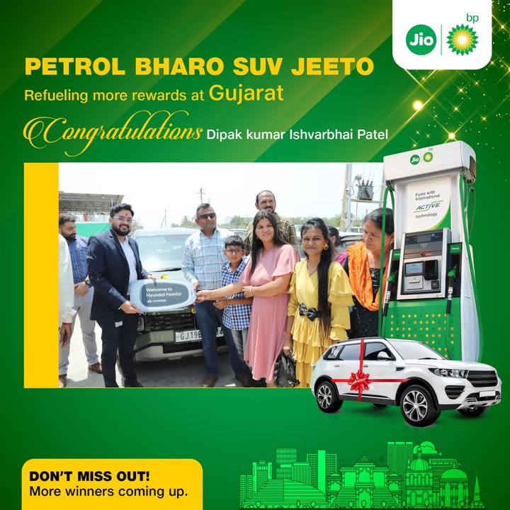 From the land of legends and enterprise Gujarat celebrates a new winner Our Petrol Bharo, SUV Jeeto campaign dr...
