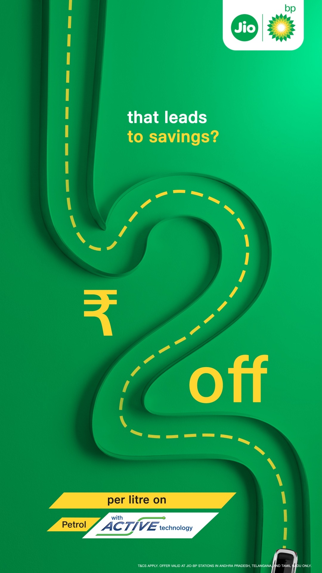 Theres a road that leads to savings. Fill up during Happy Hours and unlock Mega Savings at Jio bp from 10 AM to 5 PM