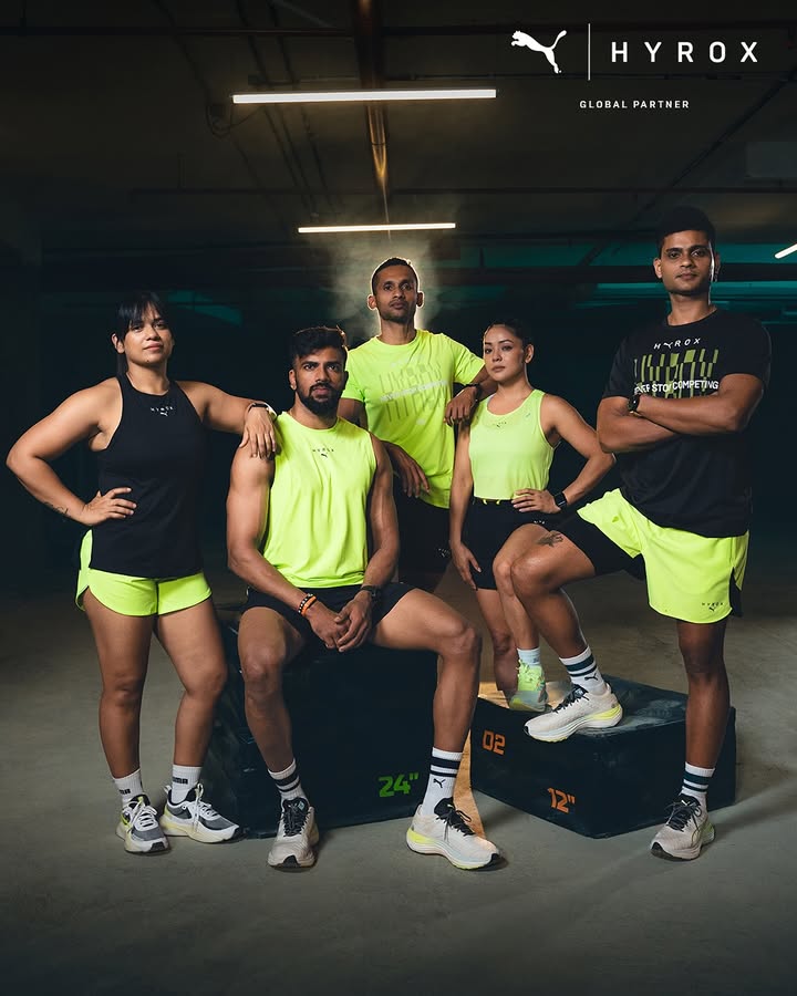 HYROX ambassadors suited up and race ready Go Wild, Mumbai. PUMA x HYROX has landed available now on PUMA.com, App Stores. PUMAxHYROX GoWild HYROX ambassadors suited up and race ready Go Wild, Mumbai. PUMA x HYROX has landed available now on PUMA