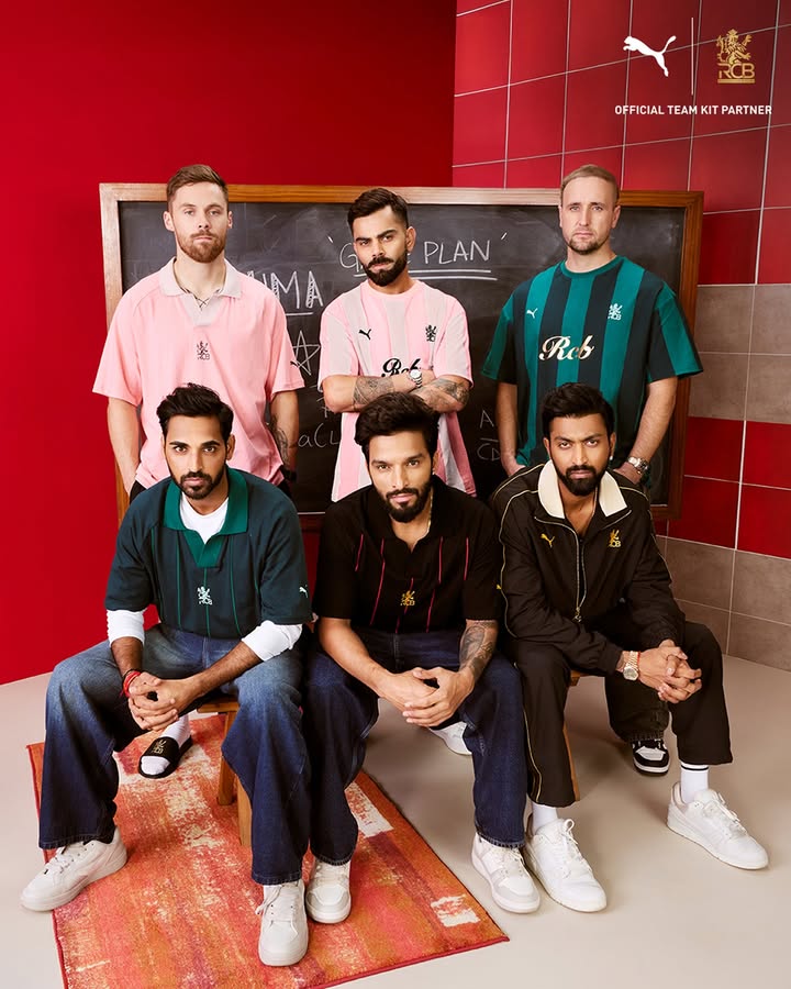 Fits Fire. Game faces Locked. Ready for Q1. royalchallengers.bengaluru Gear up in PUMA x RCB Athleisure, available at PUMA.com, App, Stores RCB Website. PUMAxRCB Fits Fire. Game faces Locked. Ready for Q1. royalchallengers
