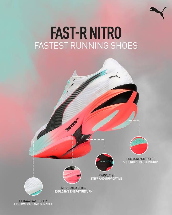 Nitrofoam. PWRPLATE. PUMAGRIP. No turning back. NITRO Fast R3 out now, only on PUMA.com, App Stores. PUMA GoWild