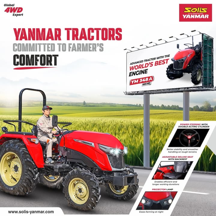 The Advanced Solis Yanmar YM 348A tractor with the worlds best engine ensures farmers comfort in diverse farming operations
