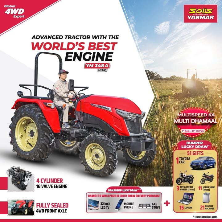 Bring home the advanced Japanese engine that offers Zero Noise and Zero Vibration in Solis Yanmar YM 348A tractor which is p...